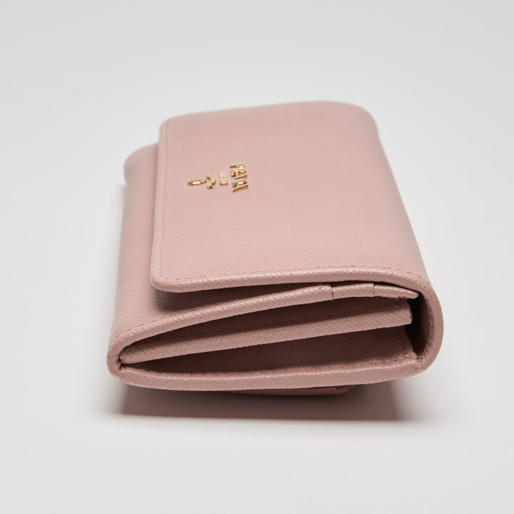 Prada Pink Saffiano Leather Continental Wallet