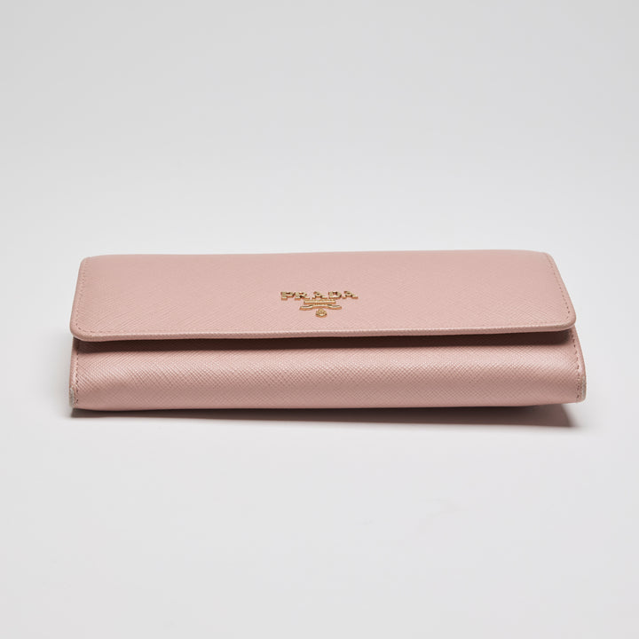 Prada Pink Saffiano Leather Continental Wallet