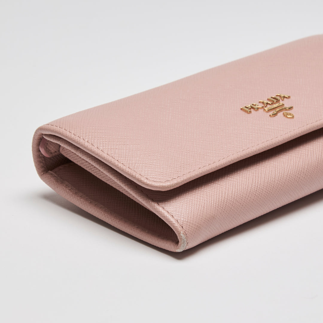 Prada Pink Saffiano Leather Continental Wallet