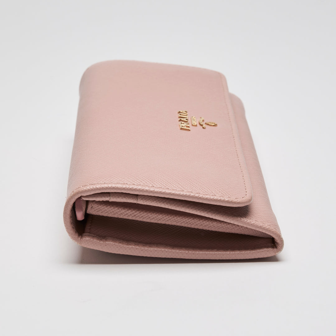 Prada Pink Saffiano Leather Continental Wallet