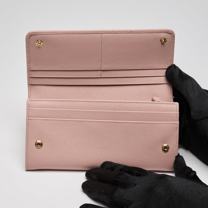 Prada Pink Saffiano Leather Continental Wallet