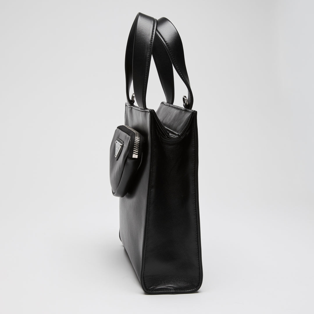 Prada Black Nappa Leather Small Triangle Pocket Tote Bag