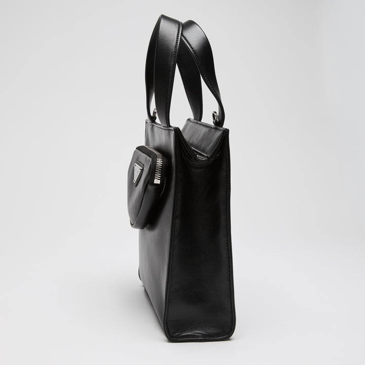 Prada Black Nappa Leather Small Triangle Pocket Tote Bag