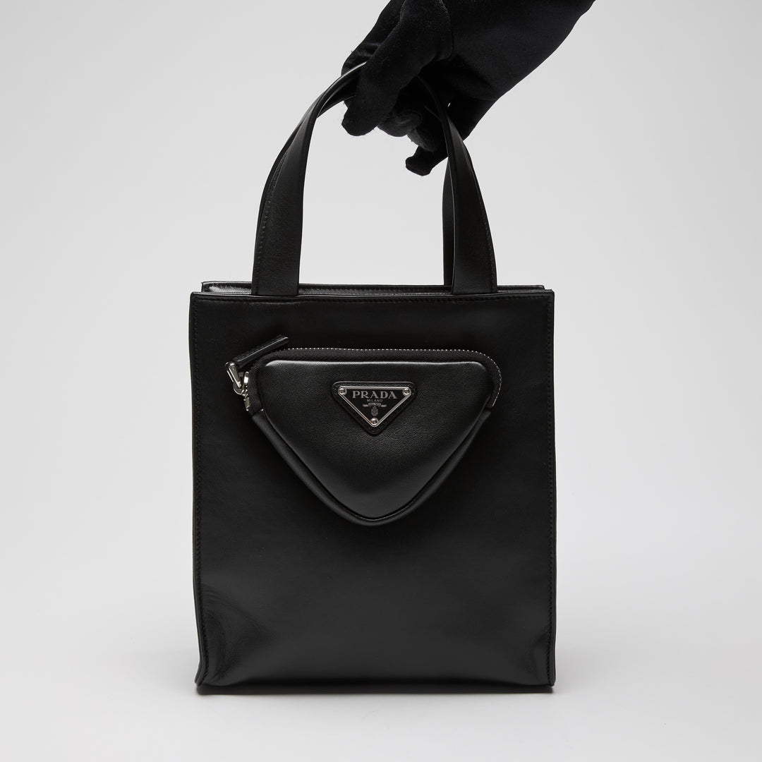 Prada Black Nappa Leather Small Triangle Pocket Tote Bag