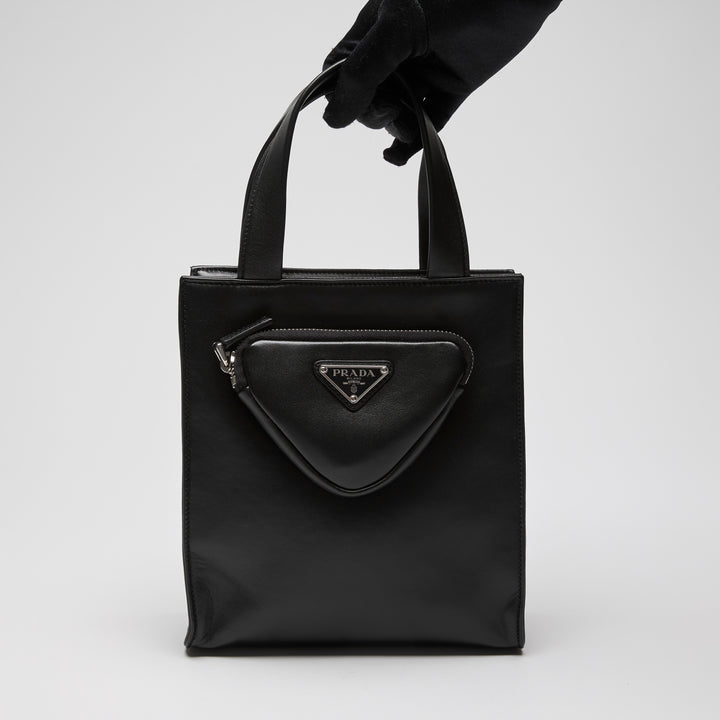 Prada Black Nappa Leather Small Triangle Pocket Tote Bag