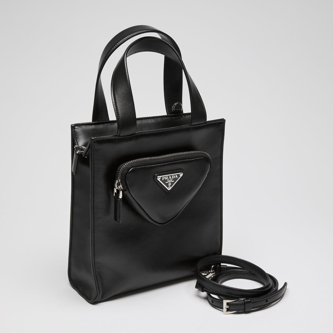 Prada Black Nappa Leather Small Triangle Pocket Tote Bag
