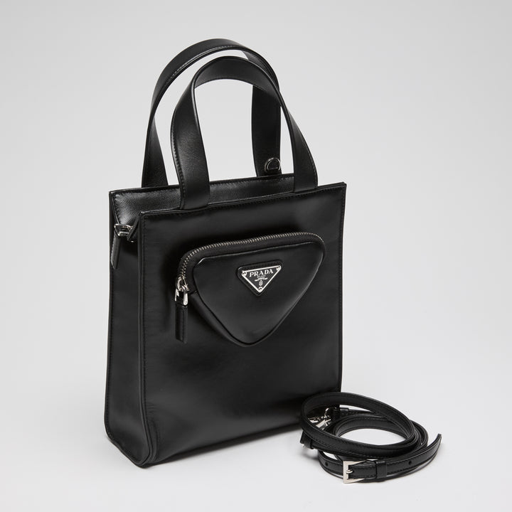 Prada Black Nappa Leather Small Triangle Pocket Tote Bag