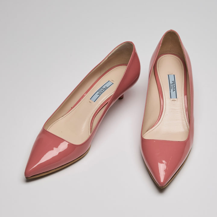 Prada Pink Patent Leather Kitten Heel Pumps Size 37