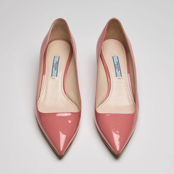 Prada Pink Patent Leather Kitten Heel Pumps Size 37