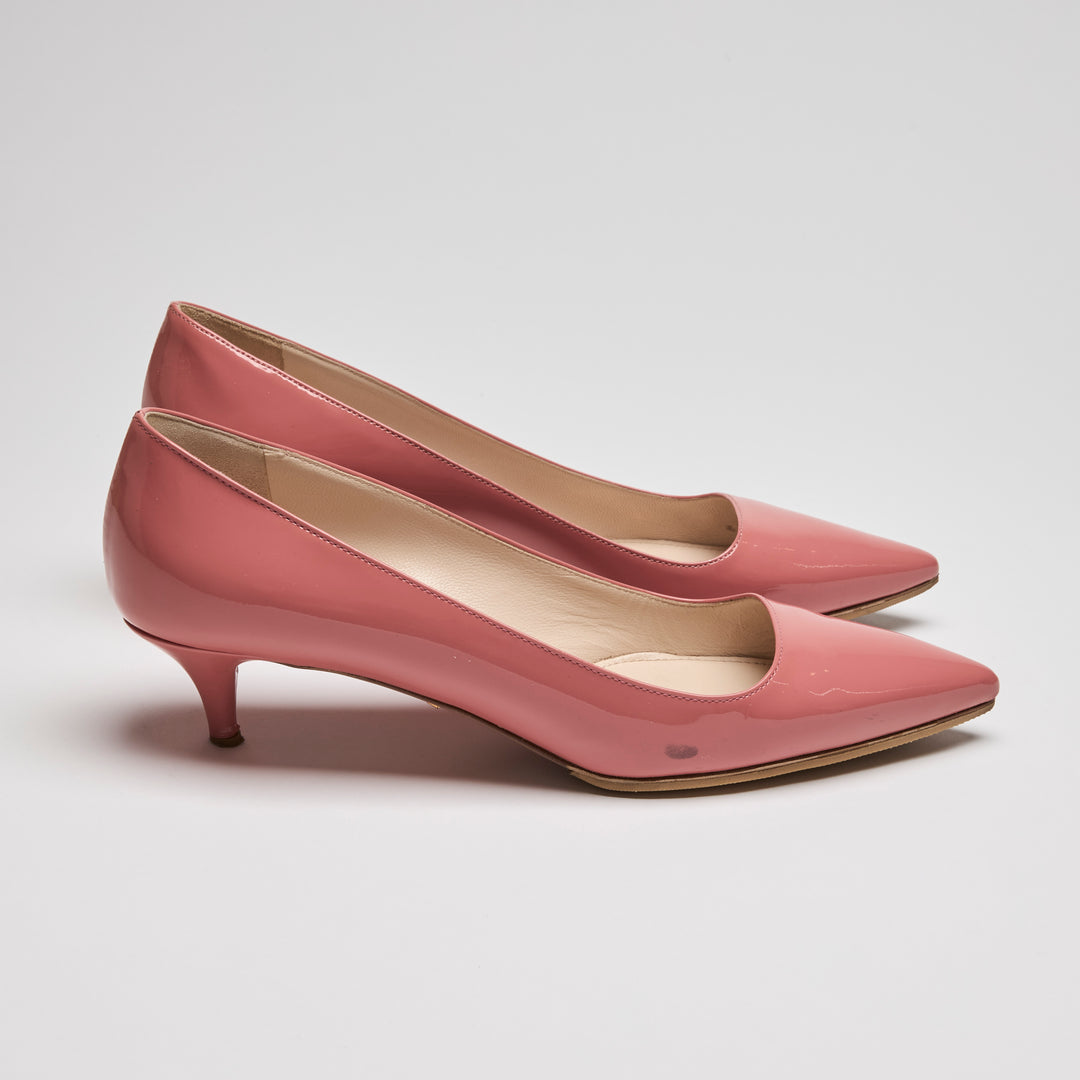 Prada Pink Patent Leather Kitten Heel Pumps Size 37