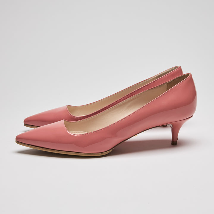 Prada Pink Patent Leather Kitten Heel Pumps Size 37