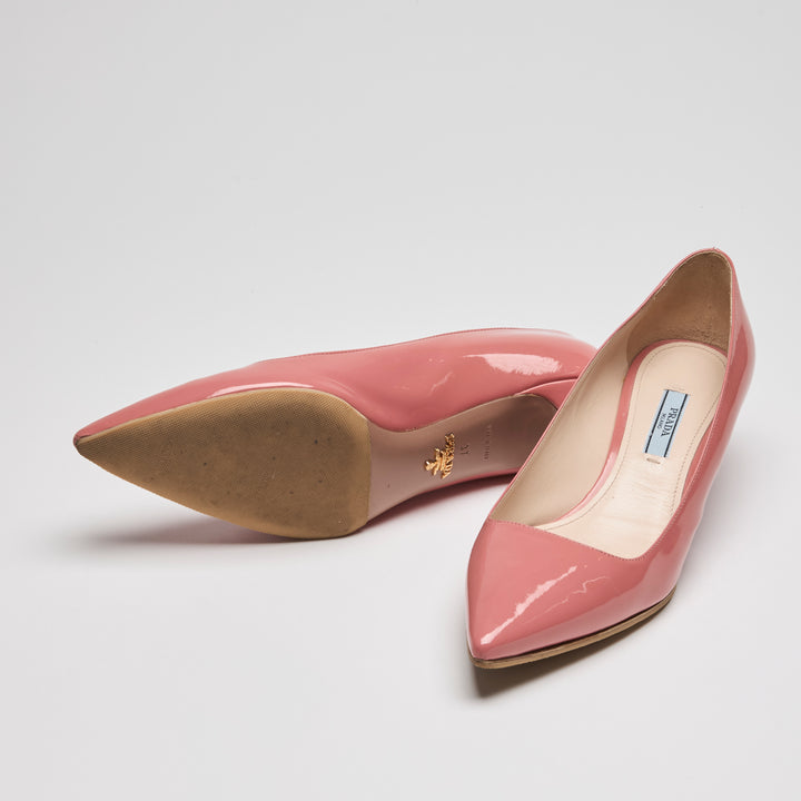 Prada Pink Patent Leather Kitten Heel Pumps Size 37