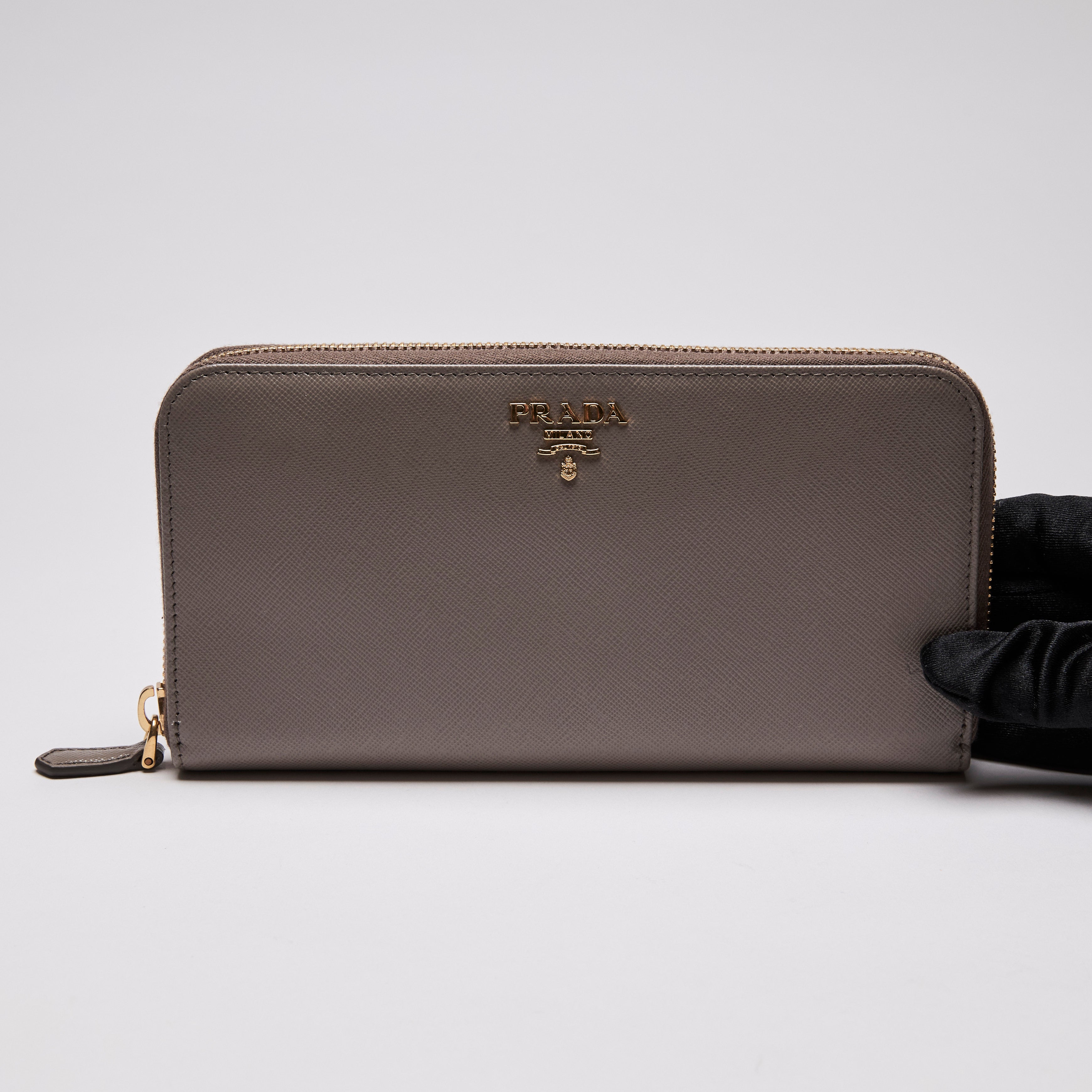 Prada Grey Saffiano Leather Zip Around Continental Wallet Luxury Finds Consignment