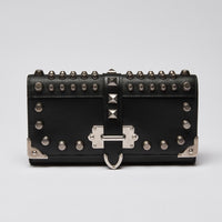 Prada Black City Calf & Saffiano Leather Studded Cahier Crossbody Wallet on Chain