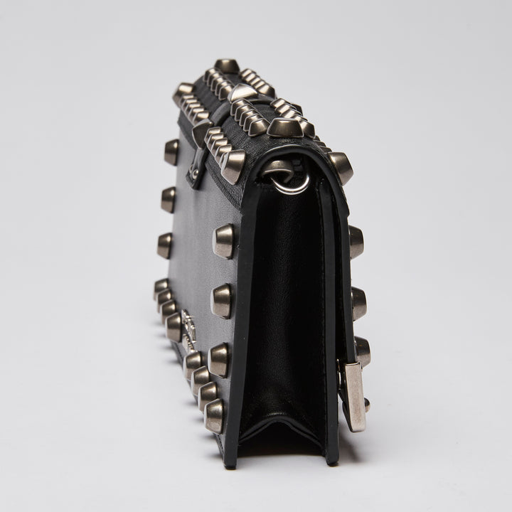 Prada Black City Calf & Saffiano Leather Studded Cahier Crossbody Wallet on Chain