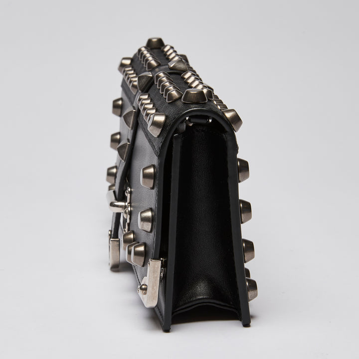 Prada Black City Calf & Saffiano Leather Studded Cahier Crossbody Wallet on Chain