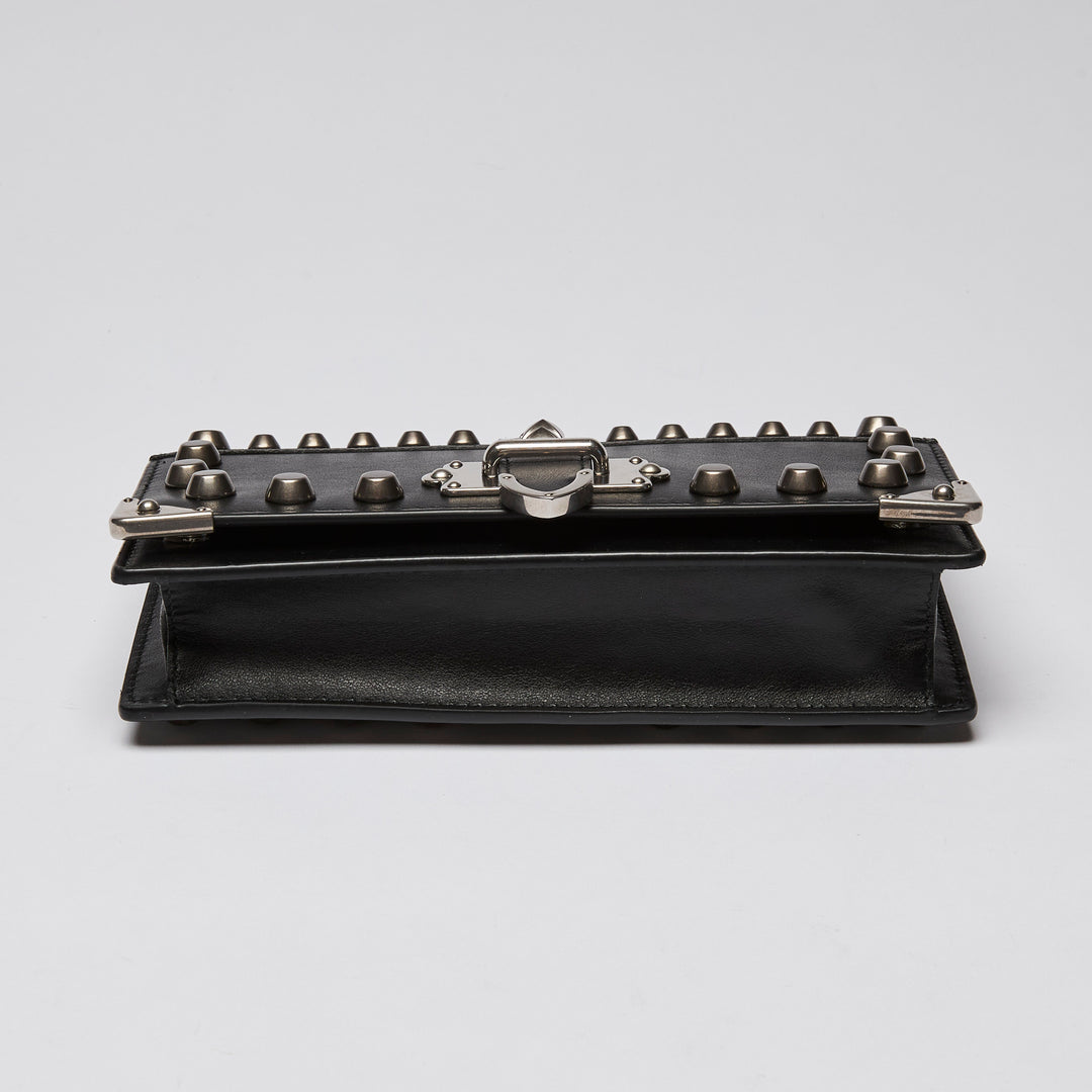 Prada Black City Calf & Saffiano Leather Studded Cahier Crossbody Wallet on Chain