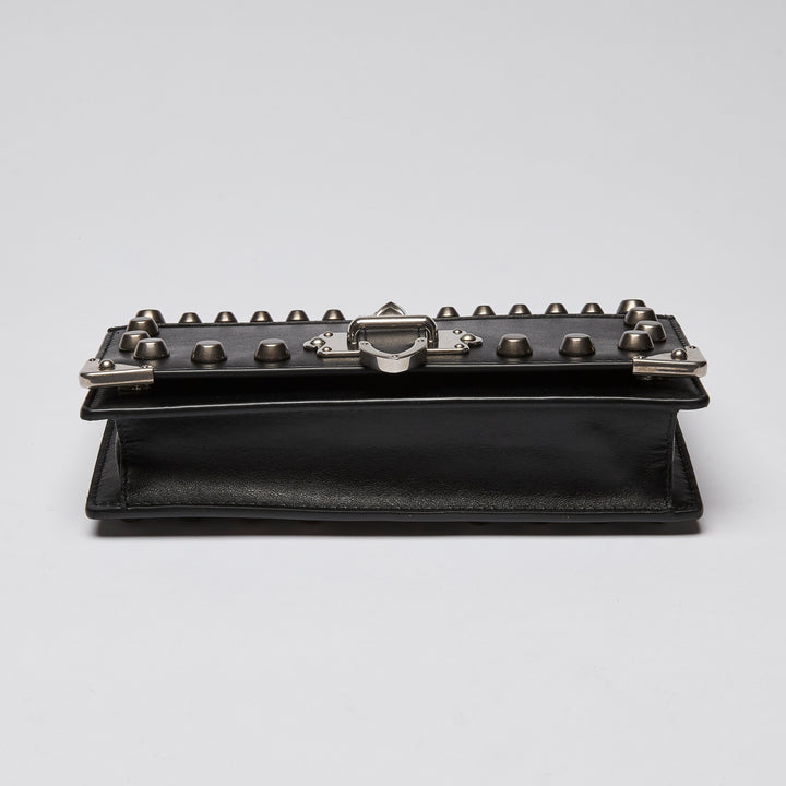 Prada Black City Calf & Saffiano Leather Studded Cahier Crossbody Wallet on Chain
