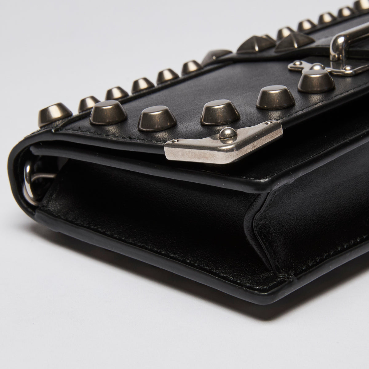 Prada Black City Calf & Saffiano Leather Studded Cahier Crossbody Wallet on Chain