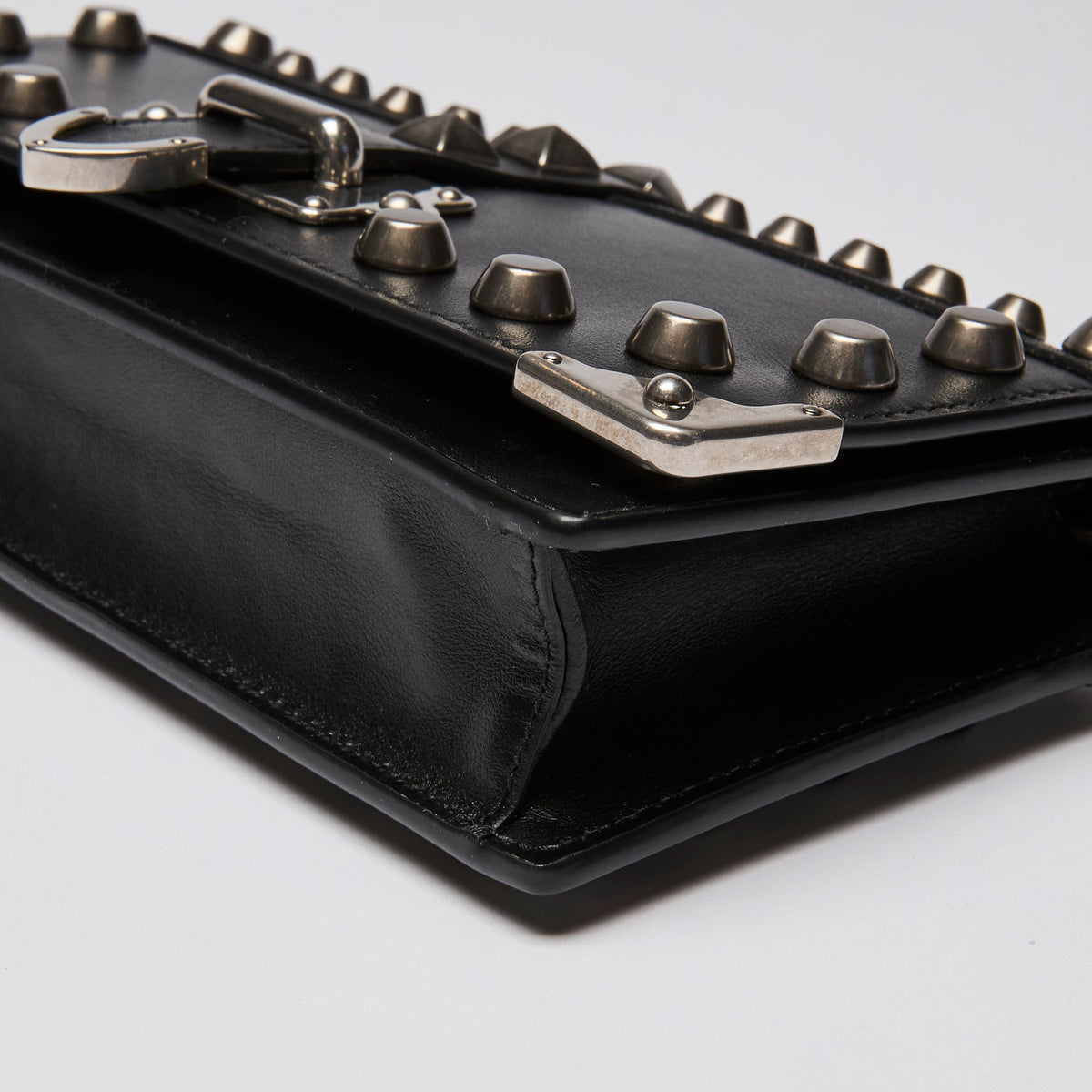 Prada Black City Calf & Saffiano Leather Studded Cahier Crossbody Wallet on Chain