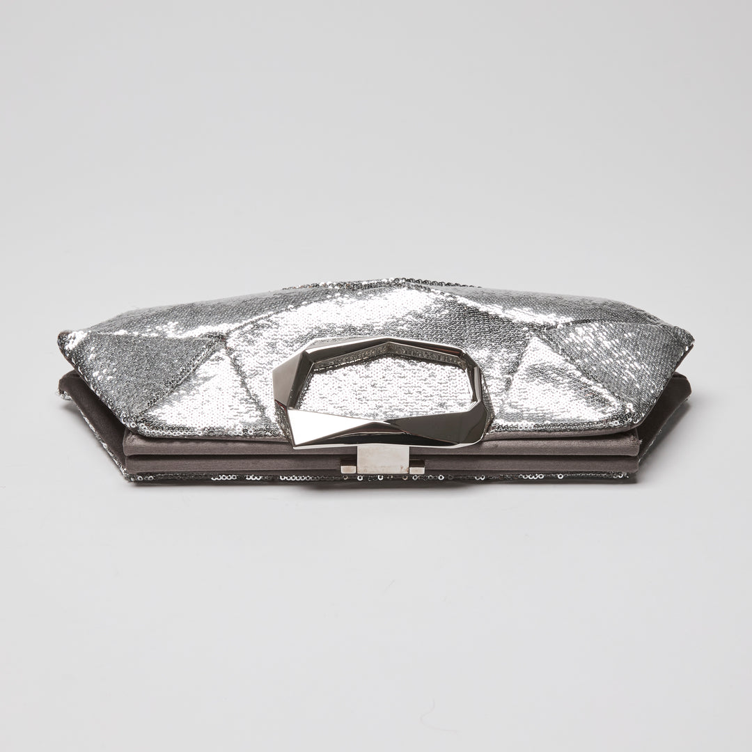 Roger Vivier Silver Sequin Prism Clutch