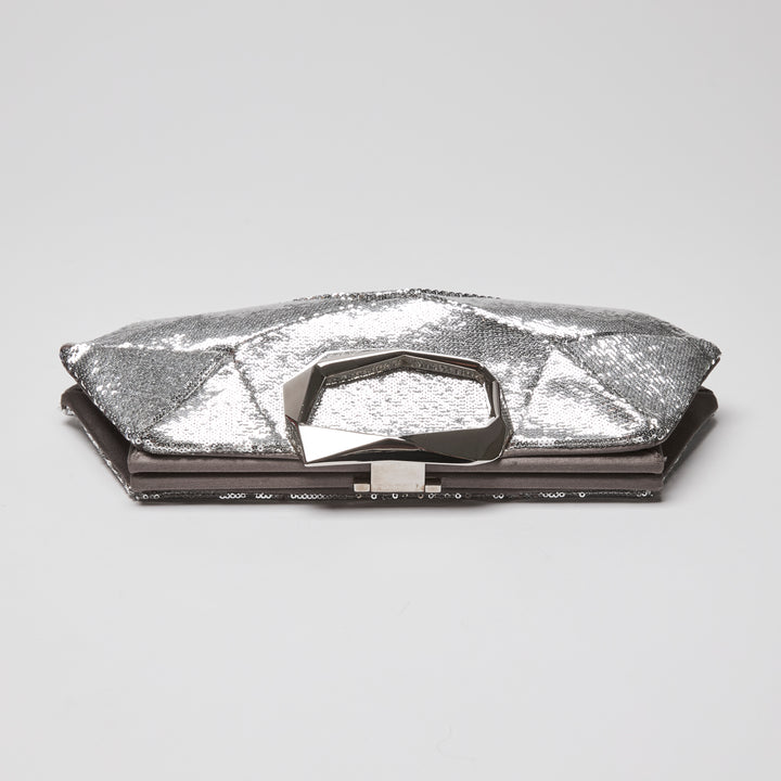 Roger Vivier Silver Sequin Prism Clutch