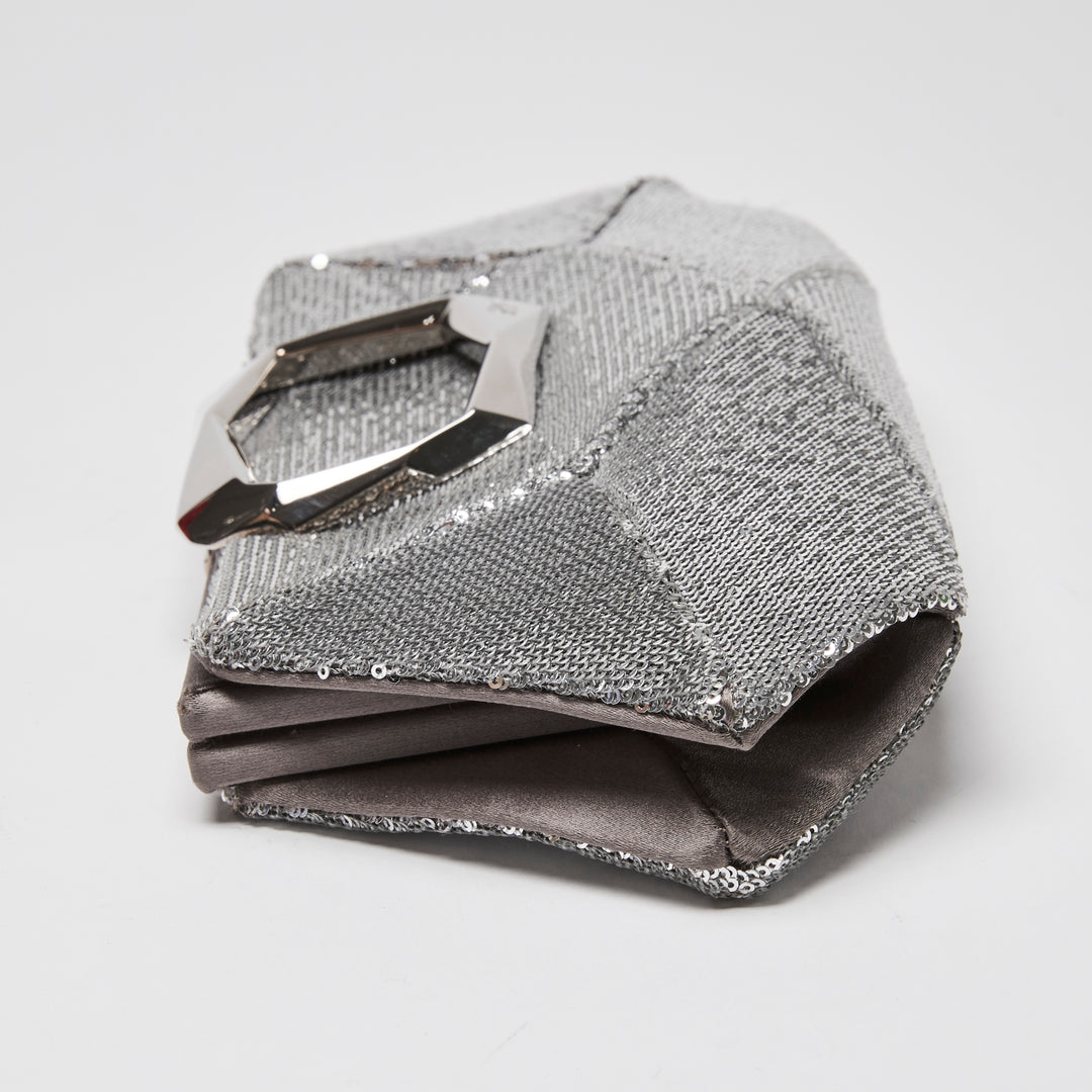 Roger Vivier Silver Sequin Prism Clutch