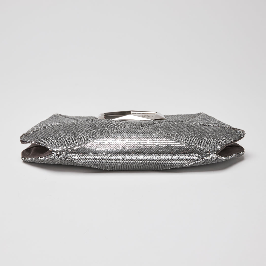 Roger Vivier Silver Sequin Prism Clutch