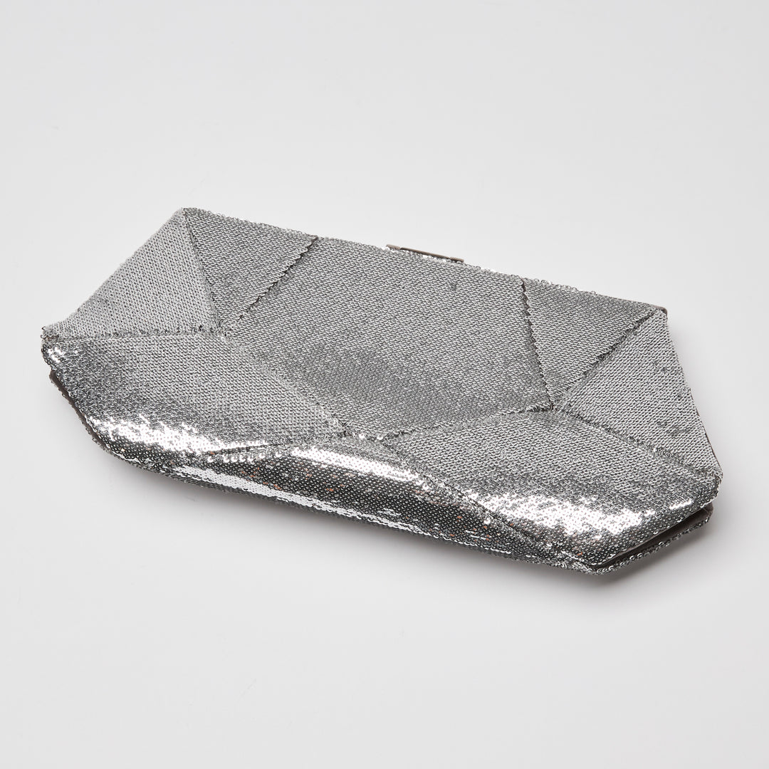 Roger Vivier Silver Sequin Prism Clutch