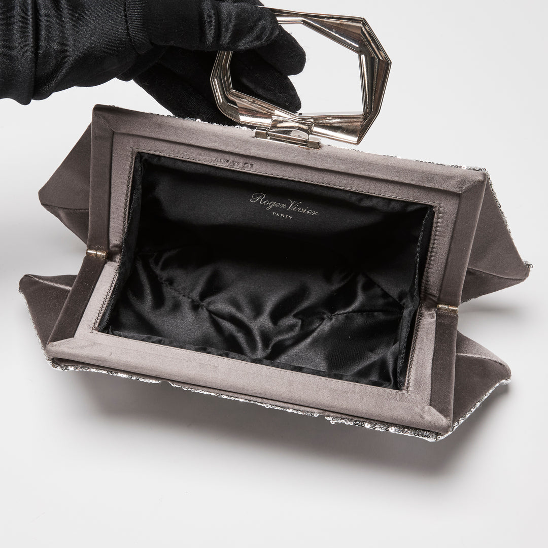 Roger Vivier Silver Sequin Prism Clutch