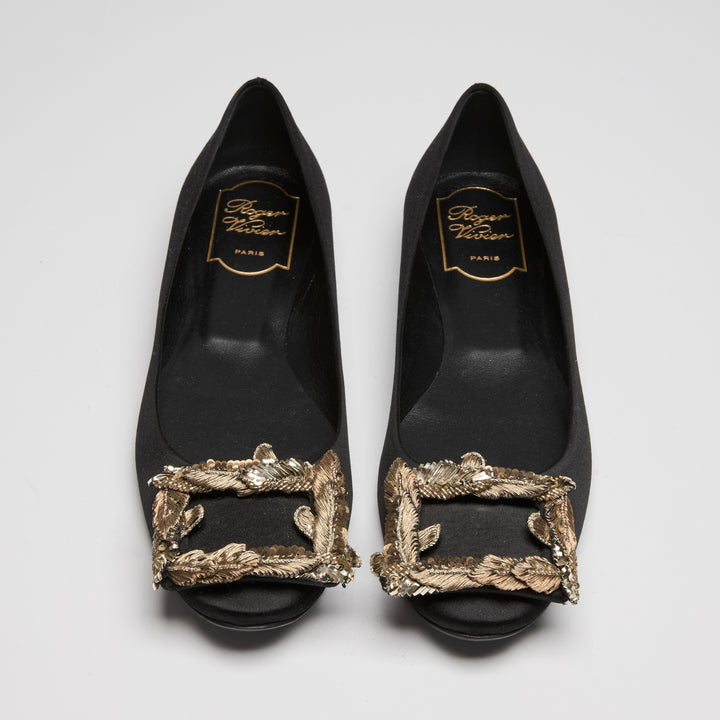 Roger Vivier Black Satin Ballet Flats Size 37