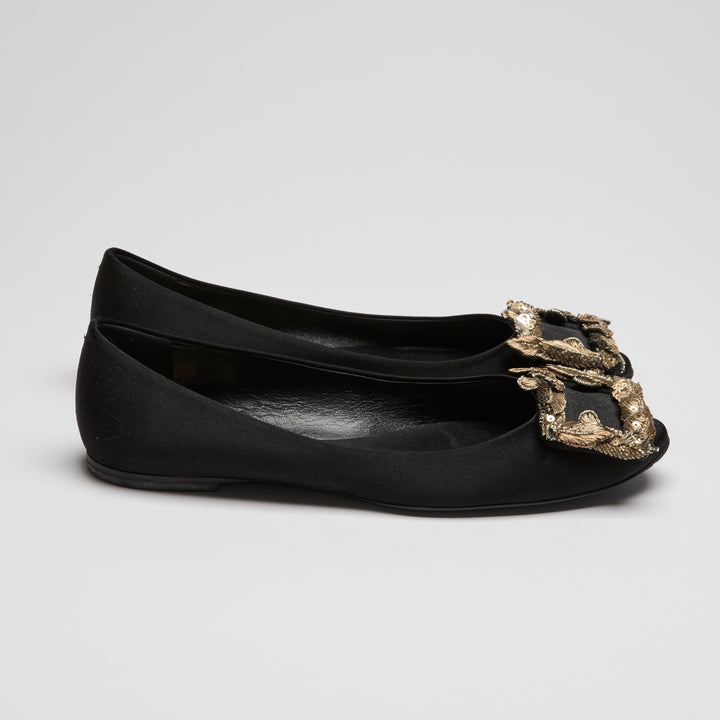 Roger Vivier Black Satin Ballet Flats Size 37