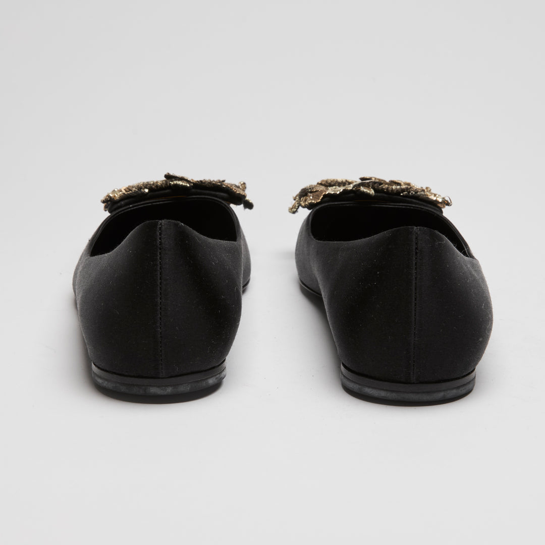 Roger Vivier Black Satin Ballet Flats Size 37
