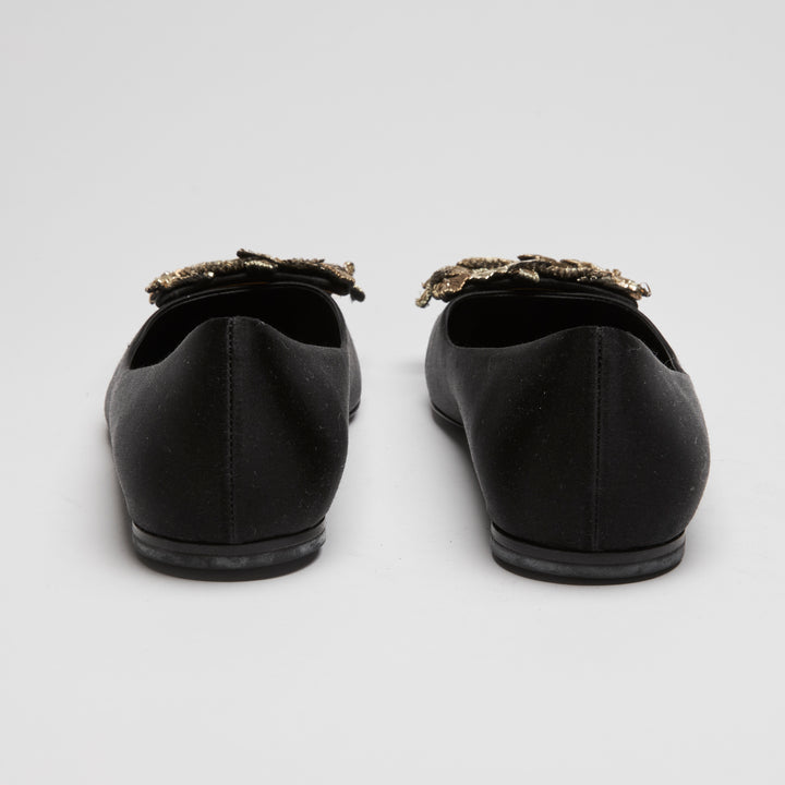 Roger Vivier Black Satin Ballet Flats Size 37