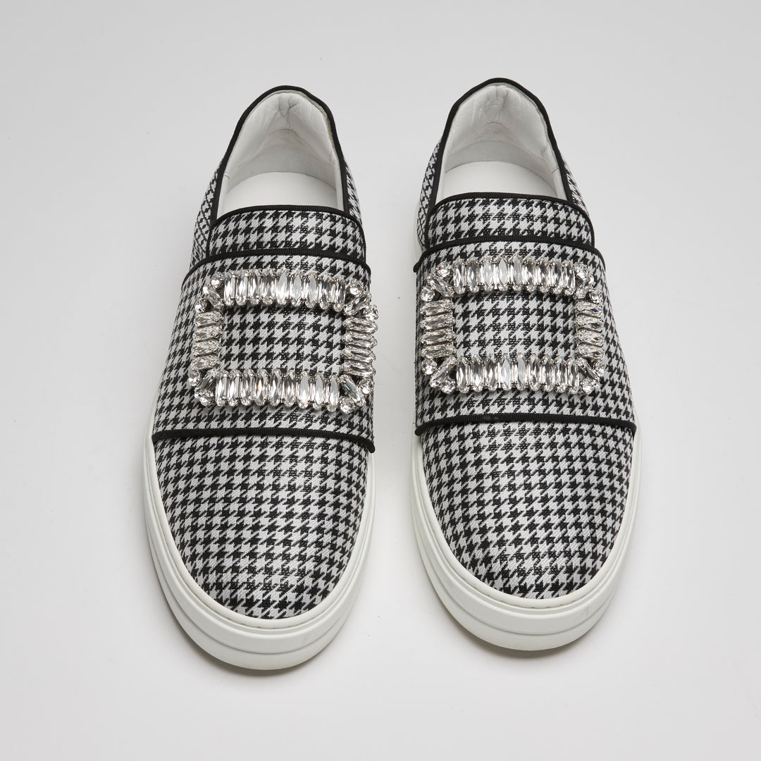 Roger Vivier Black & White Houndstooth Fabric Sneakers Size 38.5