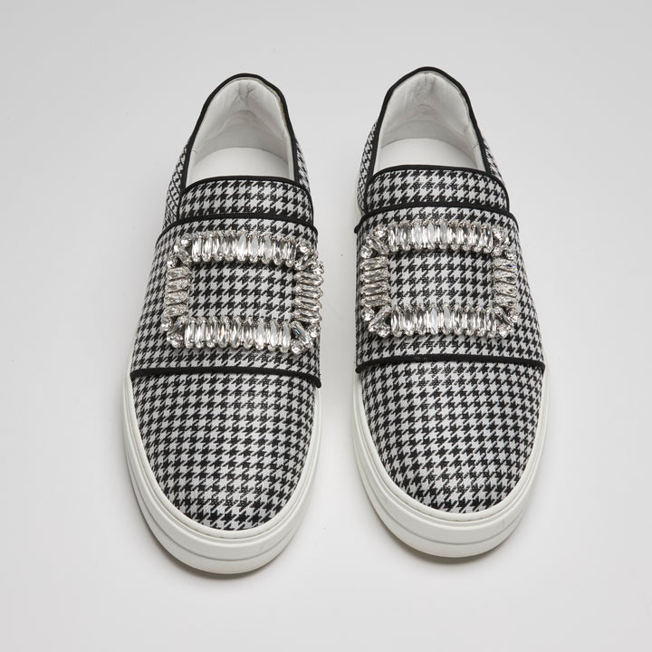 Roger Vivier Black & White Houndstooth Fabric Sneakers Size 38.5