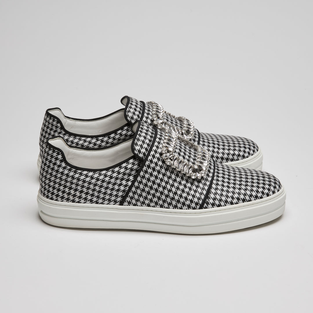 Roger Vivier Black & White Houndstooth Fabric Sneakers Size 38.5