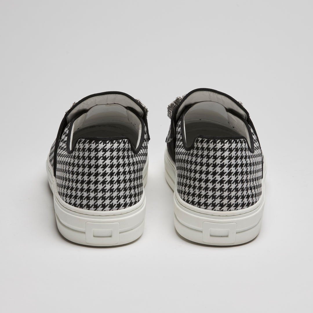Roger Vivier Black & White Houndstooth Fabric Sneakers Size 38.5