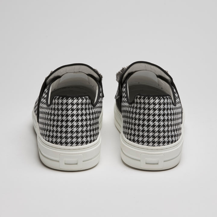 Roger Vivier Black & White Houndstooth Fabric Sneakers Size 38.5