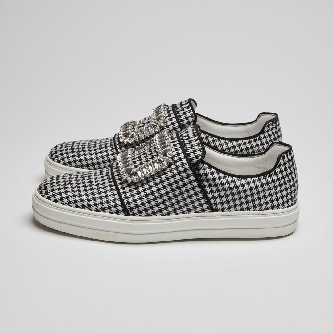 Roger Vivier Black & White Houndstooth Fabric Sneakers Size 38.5