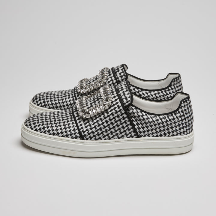 Roger Vivier Black & White Houndstooth Fabric Sneakers Size 38.5