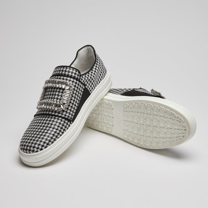 Roger Vivier Black & White Houndstooth Fabric Sneakers Size 38.5