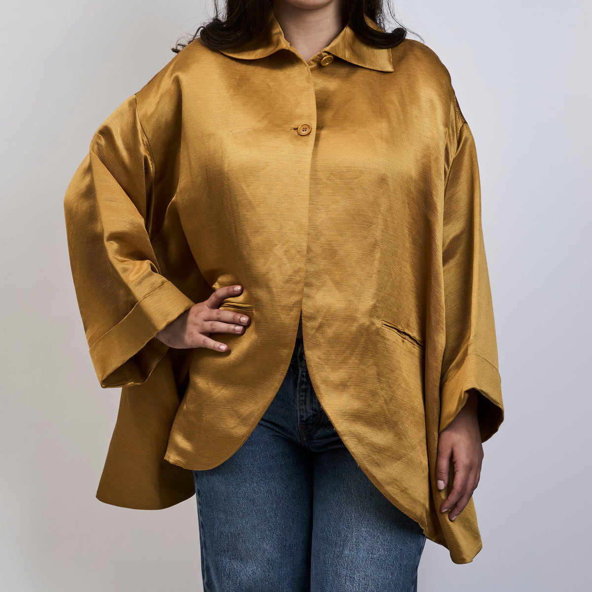Romeo Gigli Gold Silk Trapeze Jacket Size 42