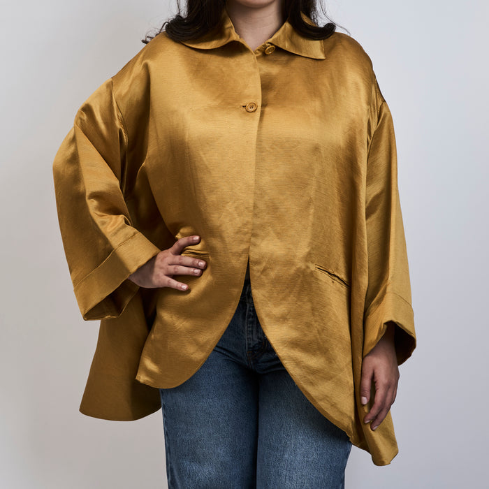 Romeo Gigli Gold Silk Trapeze Jacket Size 42