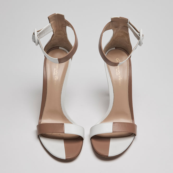 Gianvito Rossi Tan & White Calf Leather Portofino Sandals Size 38.5