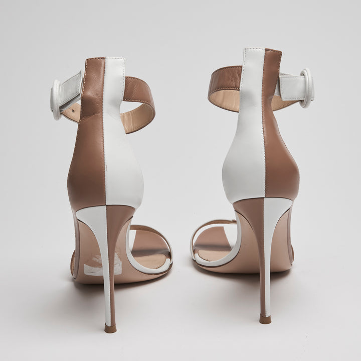 Gianvito Rossi Tan & White Calf Leather Portofino Sandals Size 38.5