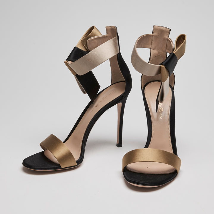 Gianvito Rossi Black Tricolour Satin Geisha Ankle Strap Sandals Size 39