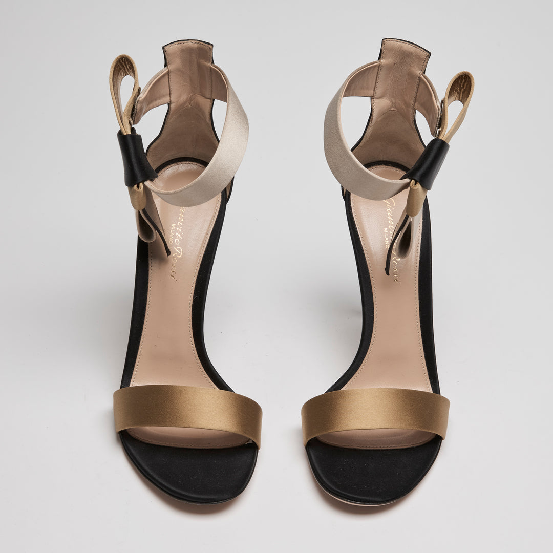 Gianvito Rossi Black Tricolour Satin Geisha Ankle Strap Sandals Size 39