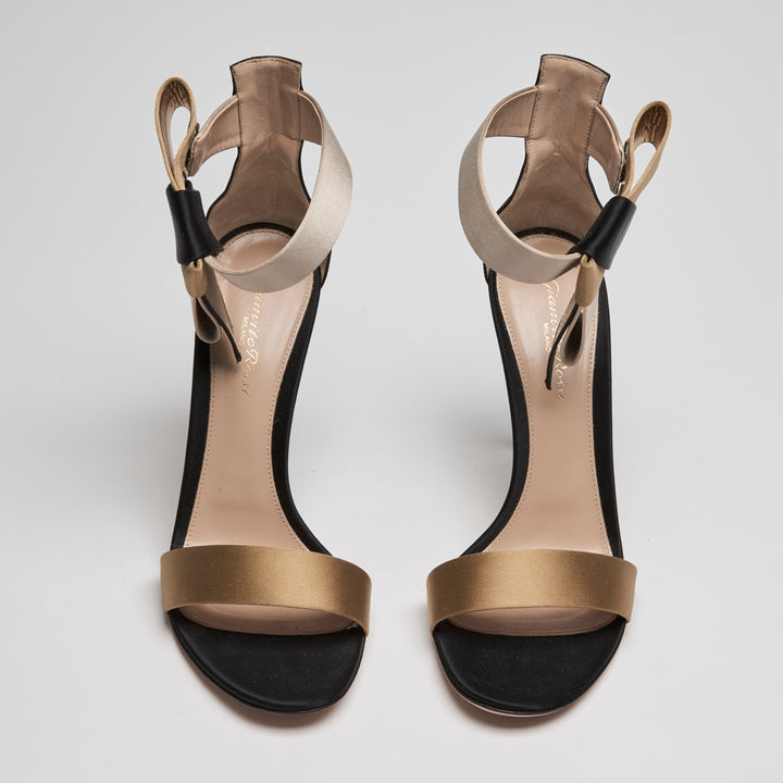 Gianvito Rossi Black Tricolour Satin Geisha Ankle Strap Sandals Size 39