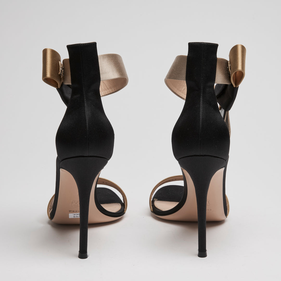 Gianvito Rossi Black Tricolour Satin Geisha Ankle Strap Sandals Size 39